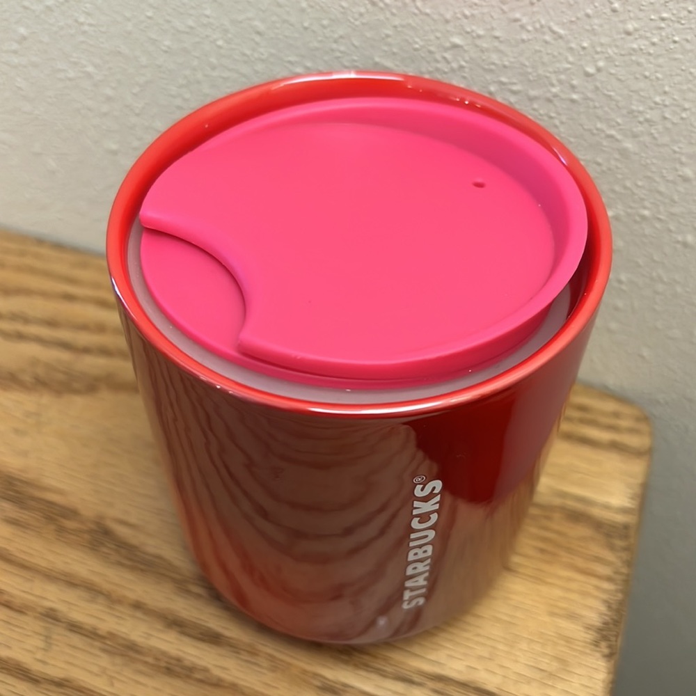 STARBUCKS RARE Pink/Red Ombré Ceramic Travel Mug